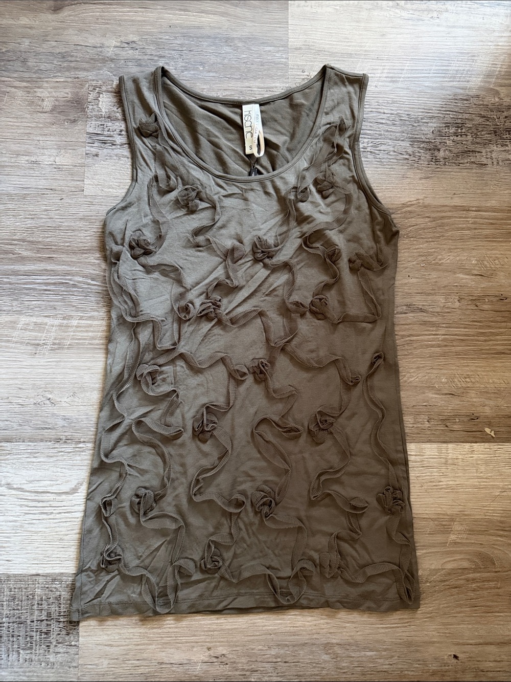 NWT Kische Olive Tank with Rosette & Ruffle Detail